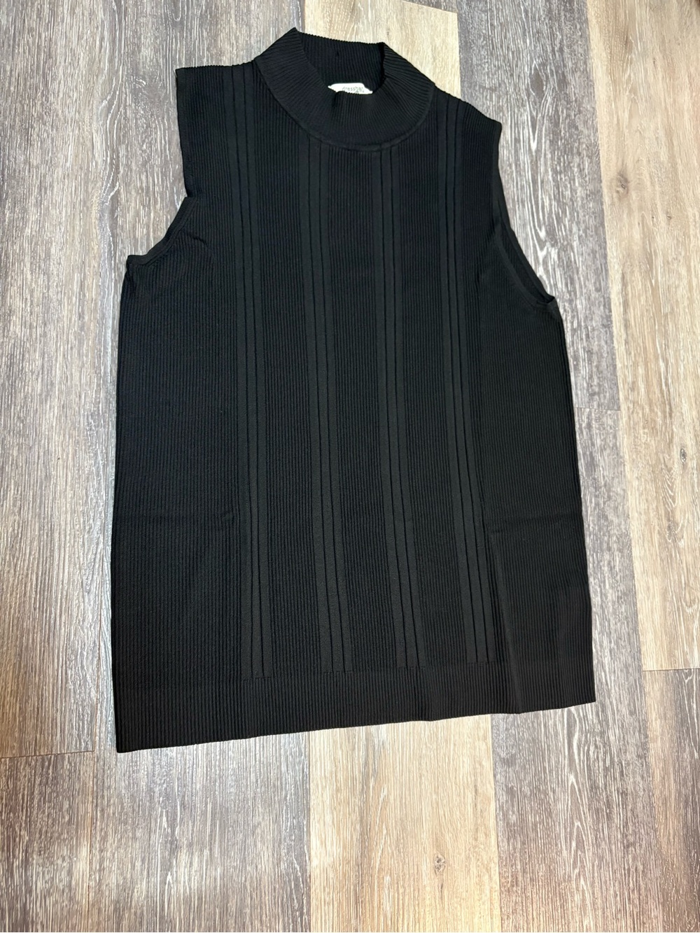 dressbarn Black Ribbed Sleeveless Mock-Neck Tank Office Wear; Fall Fashion